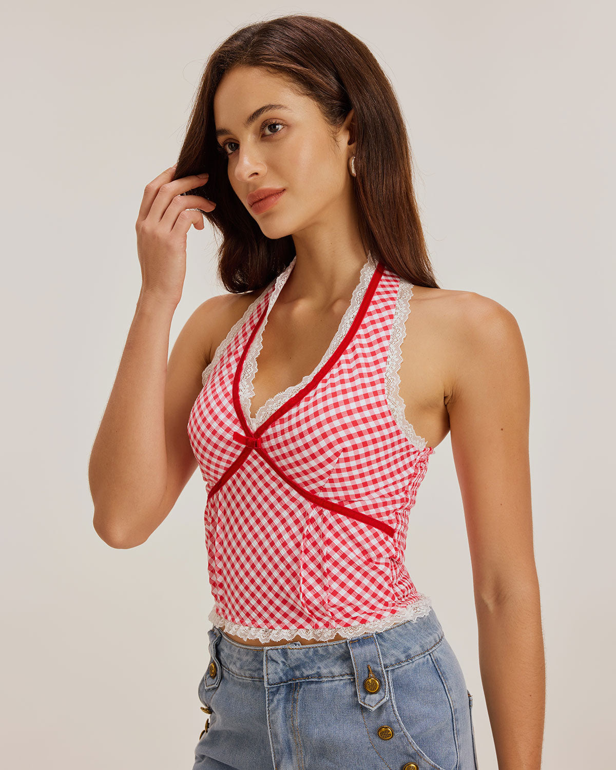 Kırmızı Kareli Askılı Tank Top
